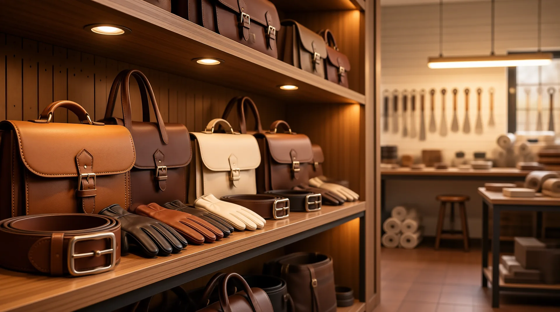Premium leather hide sheets staged at the Micko facility